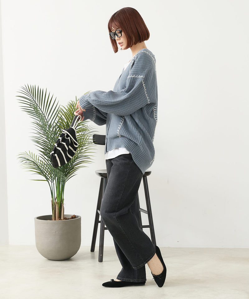 【C-FORT POINT/フォートポイント】ブランケットステッチ Vネックロングカーディガン