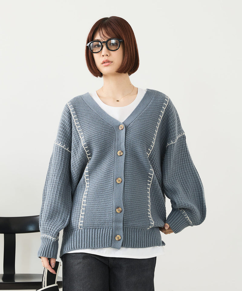 【C-FORT POINT/フォートポイント】ブランケットステッチ Vネックロングカーディガン