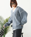 【C-FORT POINT/フォートポイント】ブランケットステッチ Vネックロングカーディガン