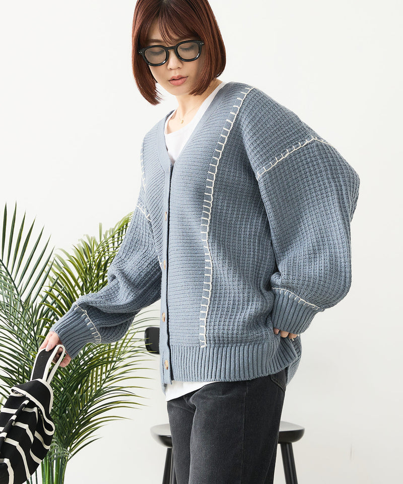 【C-FORT POINT/フォートポイント】ブランケットステッチ Vネックロングカーディガン