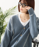 【C-FORT POINT/フォートポイント】ブランケットステッチ Vネックロングカーディガン