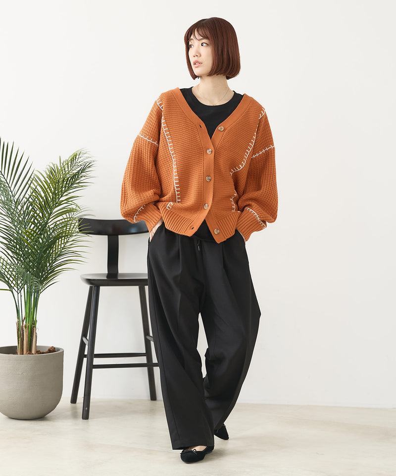 【C-FORT POINT/フォートポイント】ブランケットステッチ Vネックロングカーディガン