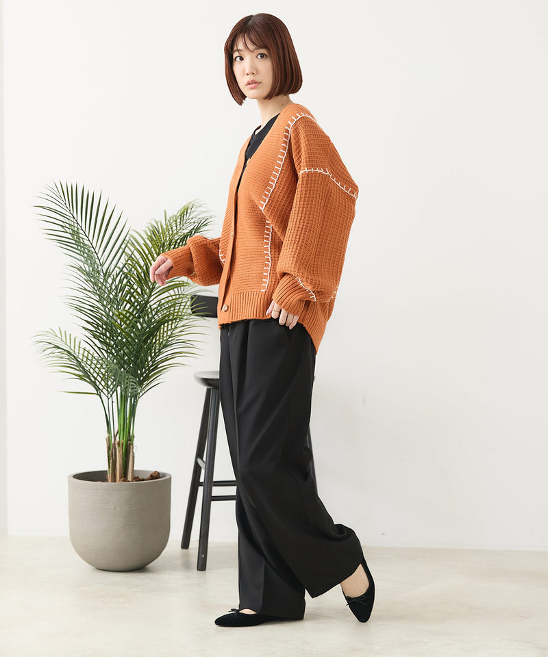 【C-FORT POINT/フォートポイント】ブランケットステッチ Vネックロングカーディガン