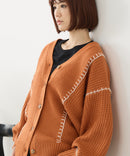 【C-FORT POINT/フォートポイント】ブランケットステッチ Vネックロングカーディガン