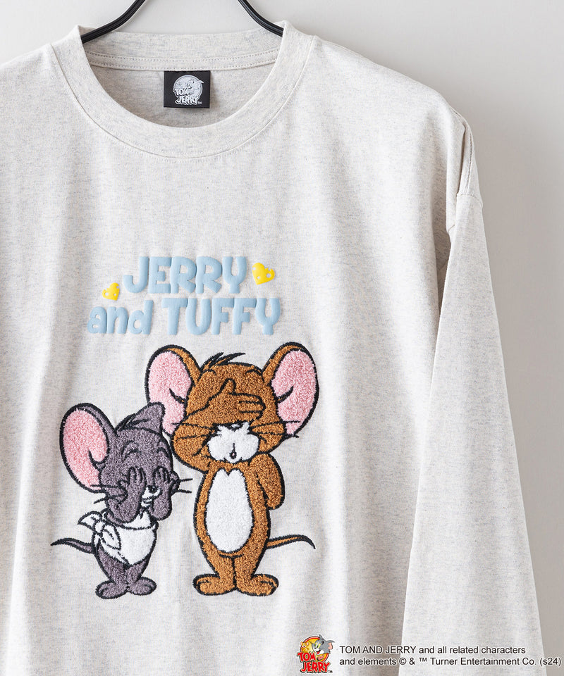 【2024秋物新規】TOM AND JERRY トムとジェリー ロンT オリジナルデザイン ジェリー タフィー ドロップショルダー ビッグシルエット ユニセックス