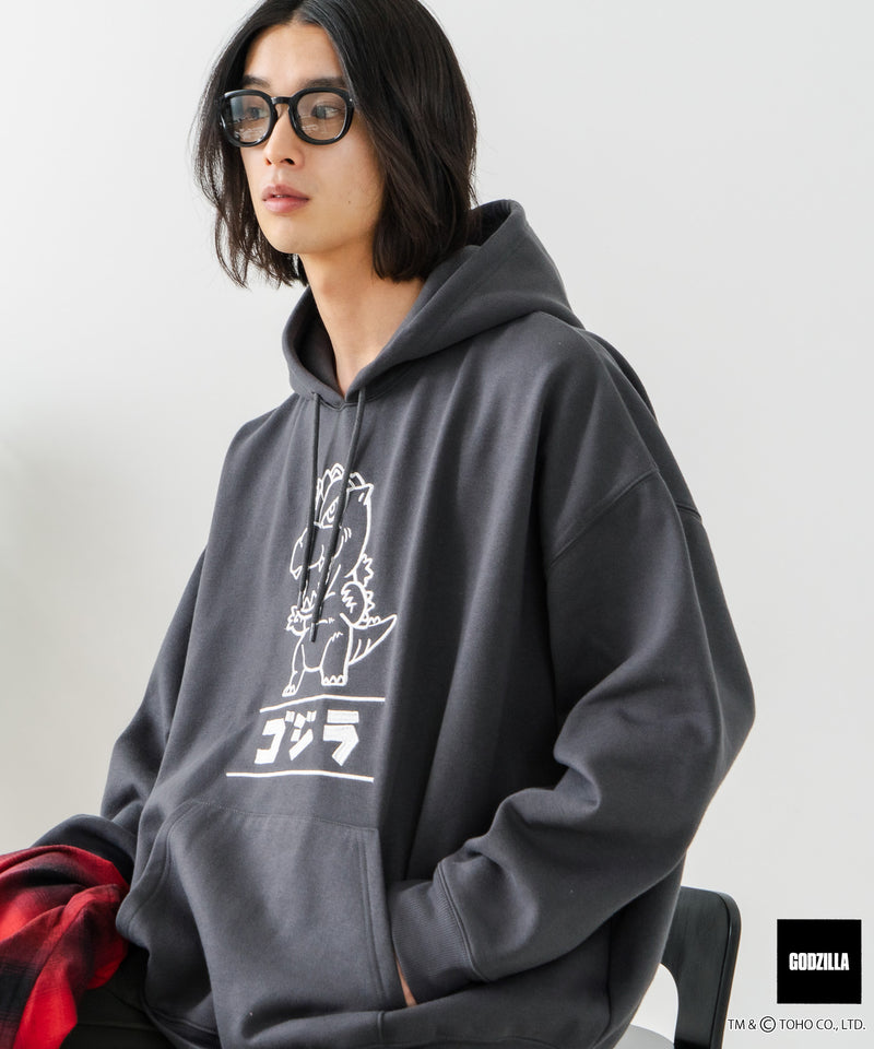 【GODZILLA/ゴジラ】ゴジラ キングギドラ オリジナルデザイン ビッグシルエット 裏起毛 プルオーバーパーカー フーディー ドロップショルダー オーバーサイズ