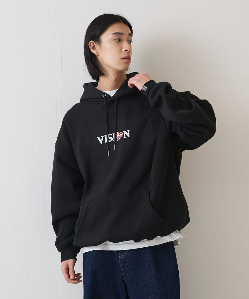 【VISION STREET WEAR/ヴィジョンストリートウェア】GHOST SKATER PARKA/オーバーサイズ 裏起毛 バックプリント ロゴ ワンポイント スウェット パーカー フーディー/レディース メンズ zo