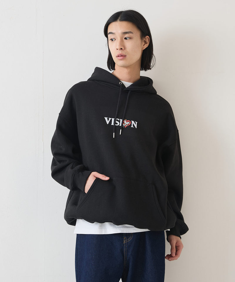 【VISION STREET WEAR/ヴィジョンストリートウェア】GHOST SKATER PARKA/オーバーサイズ 裏起毛 バックプリント ロゴ ワンポイント スウェット パーカー フーディー/レディース メンズ zo