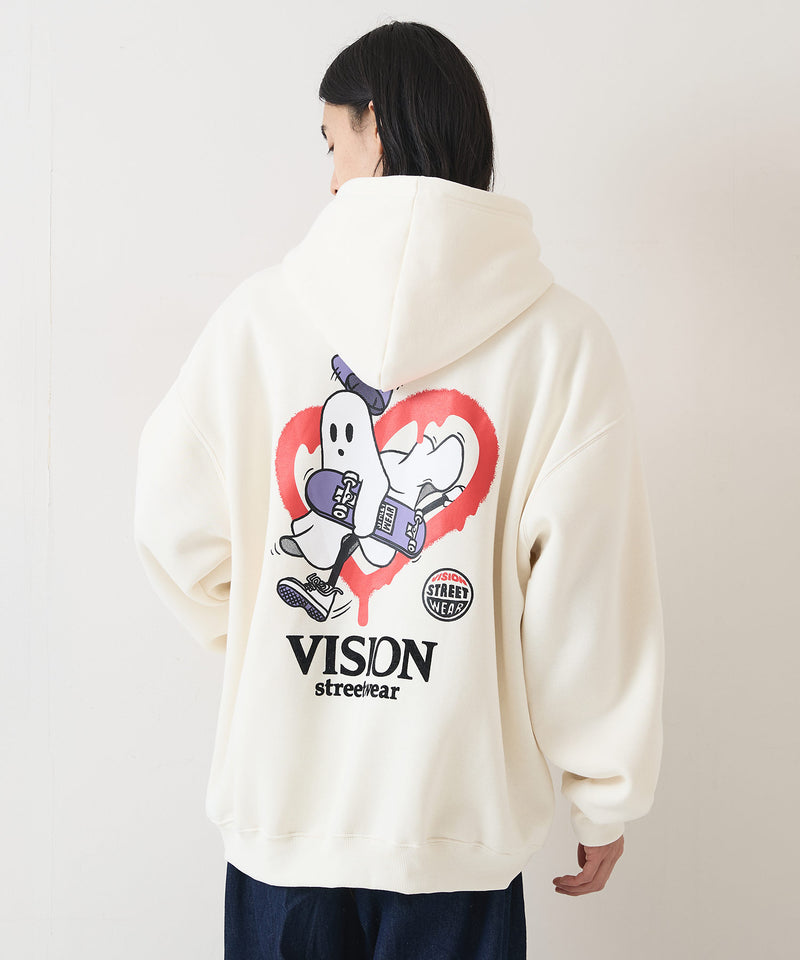 【VISION STREET WEAR/ヴィジョンストリートウェア】GHOST SKATER PARKA/オーバーサイズ 裏起毛 バックプリント ロゴ ワンポイント スウェット パーカー フーディー/レディース メンズ zo