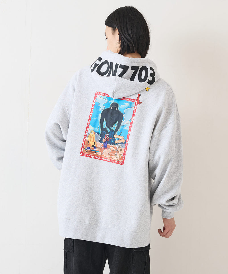 【（What it isNt）ART BY MARKGONZALES / (ワットイットイズント) アートバイマークゴンザレス】703号室コラボのBIGシルエットプリントプルパーカー zo