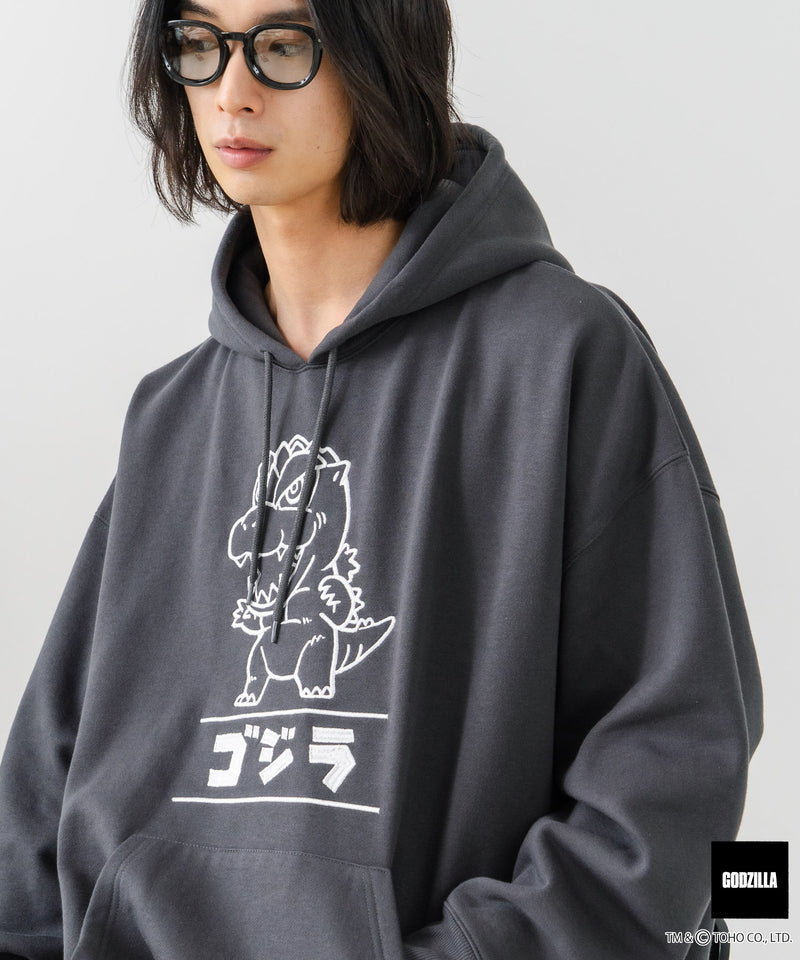 【GODZILLA/ゴジラ】ゴジラ キングギドラ オリジナルデザイン ビッグシルエット 裏起毛 プルオーバーパーカー フーディー ドロップショルダー オーバーサイズ