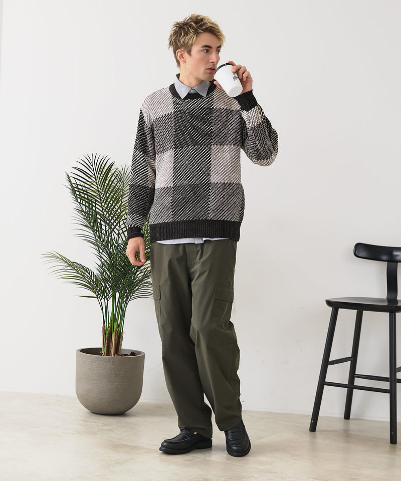 【BLUE STANDARD/ブルースタンダード】モールチェックニット セーター 冬服 防寒 暖服