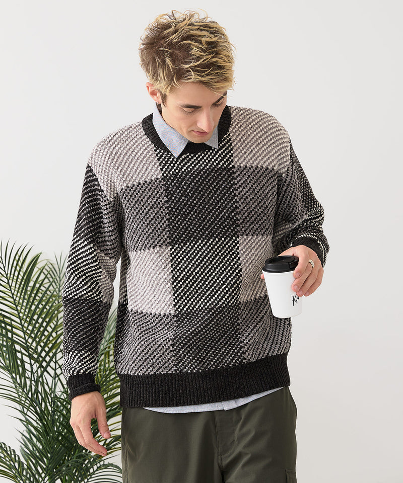 【BLUE STANDARD/ブルースタンダード】モールチェックニット セーター 冬服 防寒 暖服