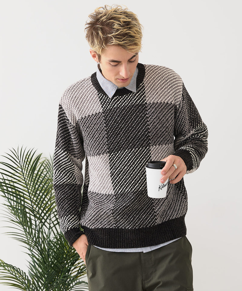 【BLUE STANDARD/ブルースタンダード】モールチェックニット セーター 冬服 防寒 暖服