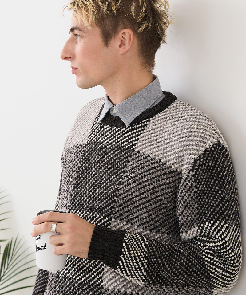 【BLUE STANDARD/ブルースタンダード】モールチェックニット セーター 冬服 防寒 暖服