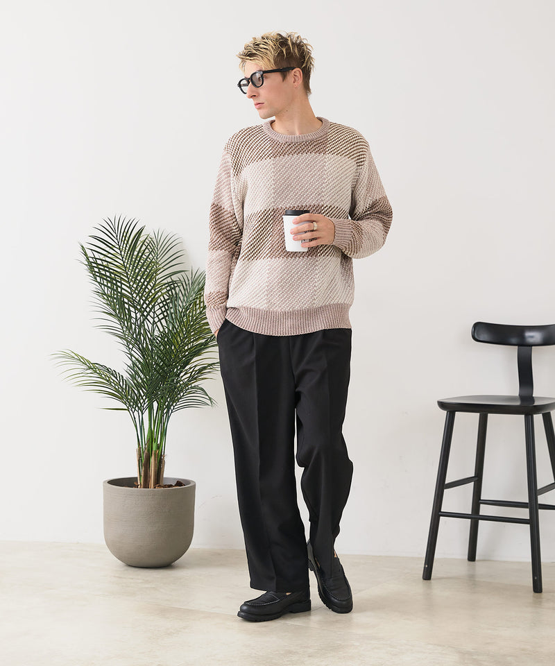 【BLUE STANDARD/ブルースタンダード】モールチェックニット セーター 冬服 防寒 暖服