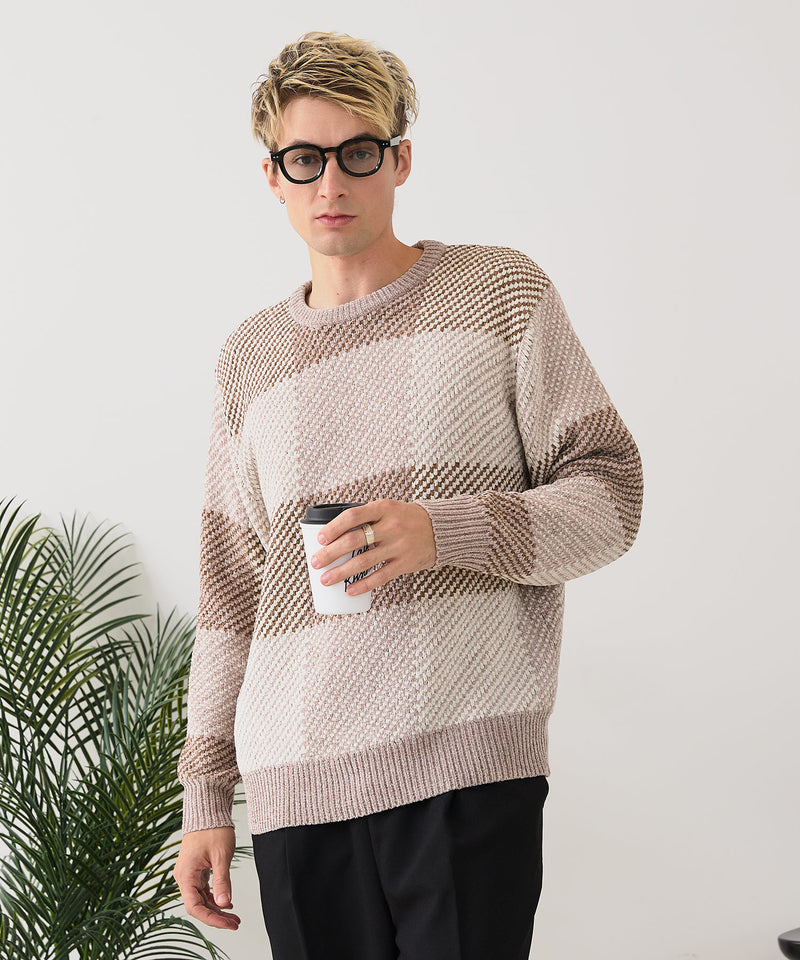 【BLUE STANDARD/ブルースタンダード】モールチェックニット セーター 冬服 防寒 暖服