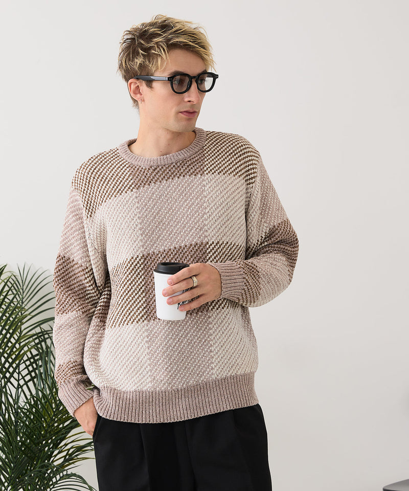 【BLUE STANDARD/ブルースタンダード】モールチェックニット セーター 冬服 防寒 暖服