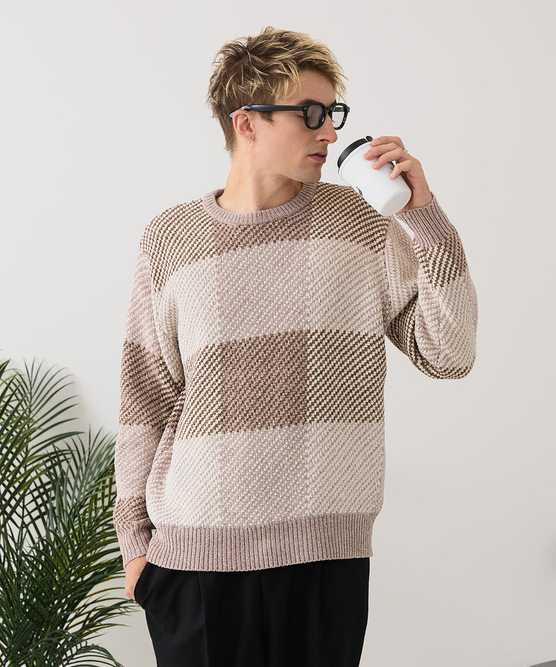 【BLUE STANDARD/ブルースタンダード】モールチェックニット セーター 冬服 防寒 暖服