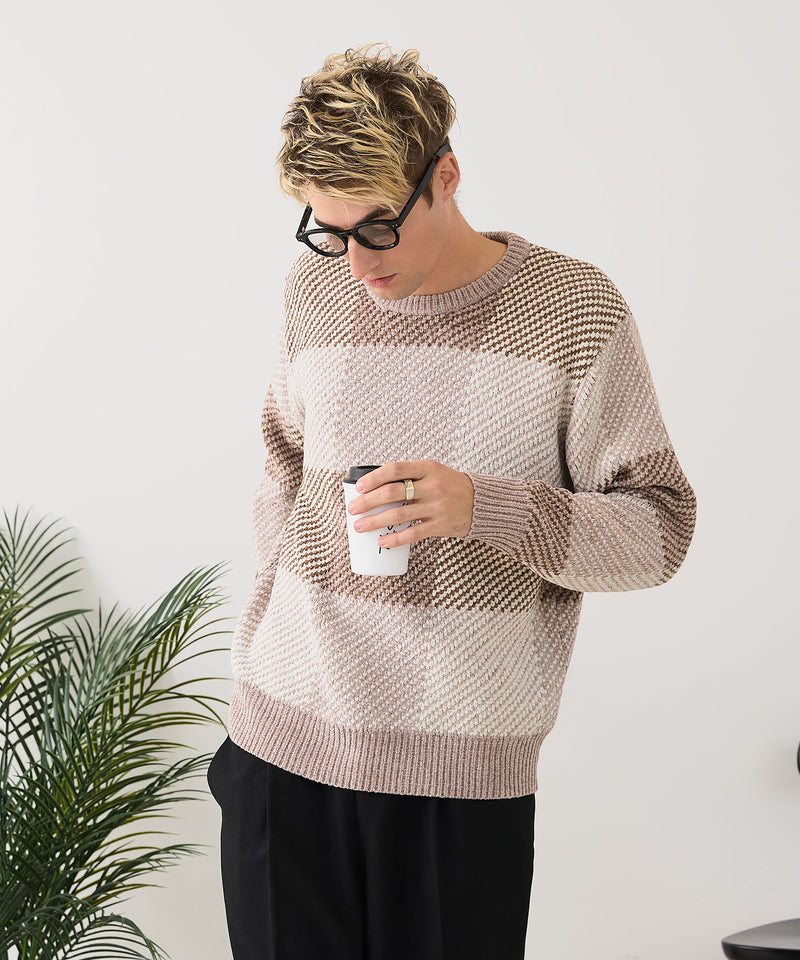 【BLUE STANDARD/ブルースタンダード】モールチェックニット セーター 冬服 防寒 暖服