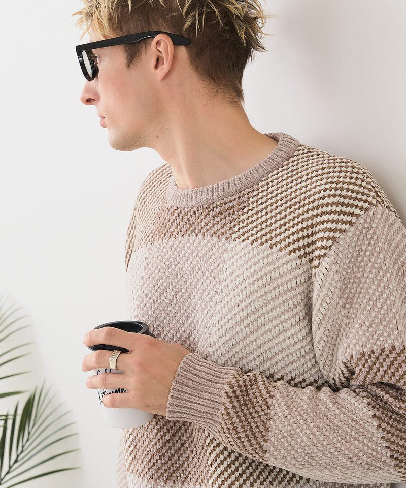 【BLUE STANDARD/ブルースタンダード】モールチェックニット セーター 冬服 防寒 暖服