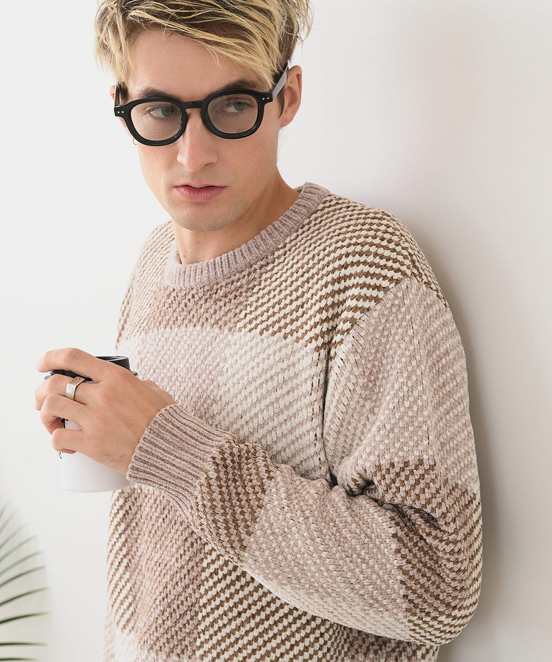 【BLUE STANDARD/ブルースタンダード】モールチェックニット セーター 冬服 防寒 暖服