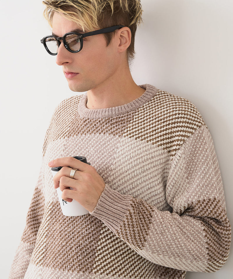 【BLUE STANDARD/ブルースタンダード】モールチェックニット セーター 冬服 防寒 暖服