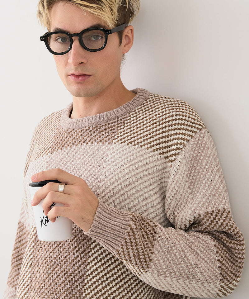 【BLUE STANDARD/ブルースタンダード】モールチェックニット セーター 冬服 防寒 暖服