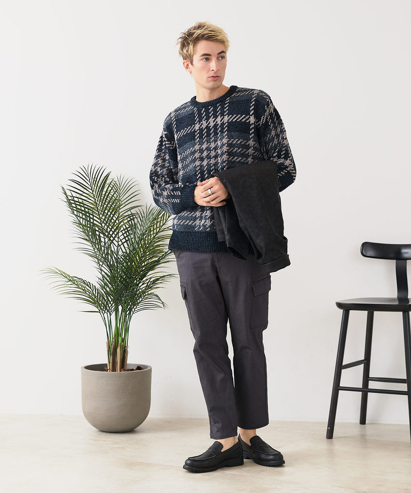 【BLUE STANDARD/ブルースタンダード】モールチェックニット セーター 冬服 防寒 暖服