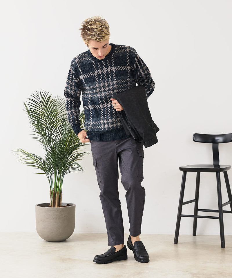 【BLUE STANDARD/ブルースタンダード】モールチェックニット セーター 冬服 防寒 暖服