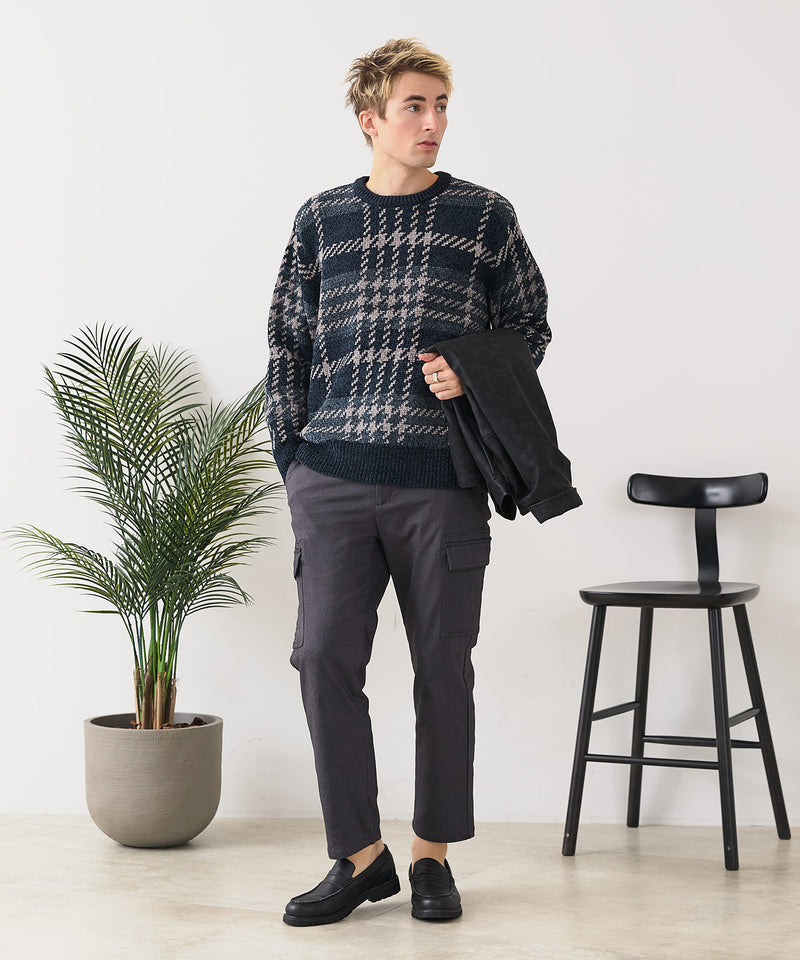 【BLUE STANDARD/ブルースタンダード】モールチェックニット セーター 冬服 防寒 暖服