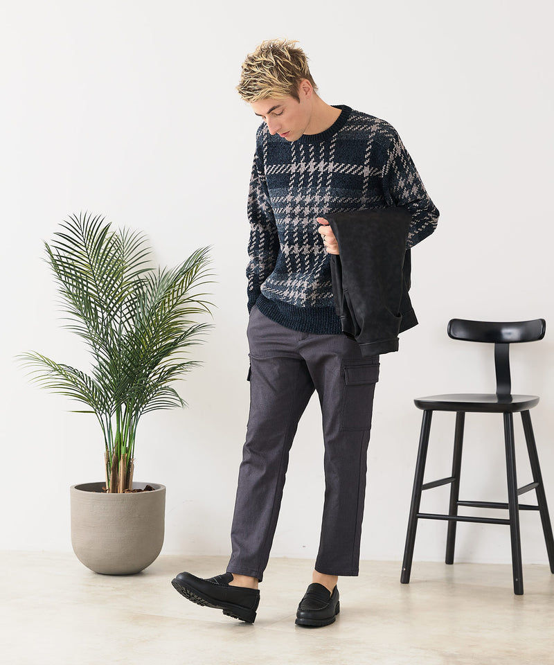 【BLUE STANDARD/ブルースタンダード】モールチェックニット セーター 冬服 防寒 暖服