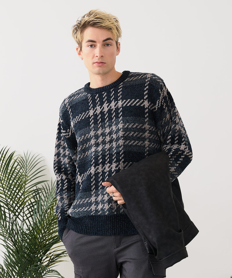 【BLUE STANDARD/ブルースタンダード】モールチェックニット セーター 冬服 防寒 暖服
