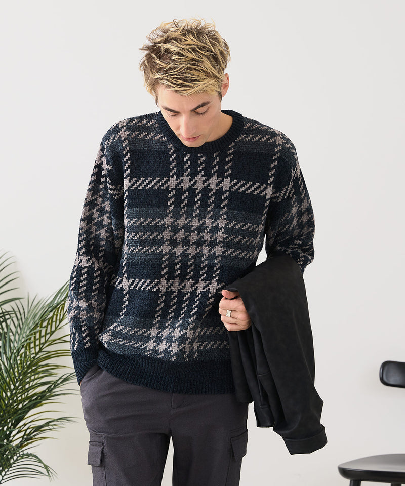 【BLUE STANDARD/ブルースタンダード】モールチェックニット セーター 冬服 防寒 暖服