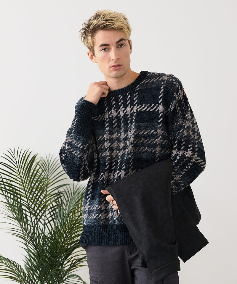 【BLUE STANDARD/ブルースタンダード】モールチェックニット セーター 冬服 防寒 暖服