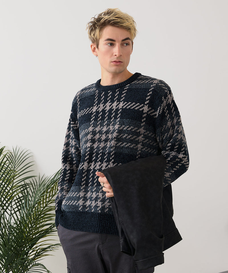 【BLUE STANDARD/ブルースタンダード】モールチェックニット セーター 冬服 防寒 暖服