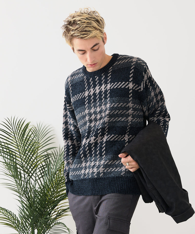 【BLUE STANDARD/ブルースタンダード】モールチェックニット セーター 冬服 防寒 暖服