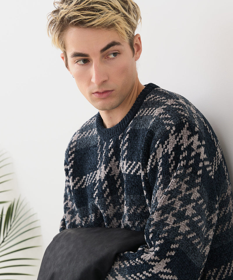 【BLUE STANDARD/ブルースタンダード】モールチェックニット セーター 冬服 防寒 暖服