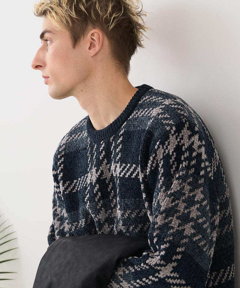 【BLUE STANDARD/ブルースタンダード】モールチェックニット セーター 冬服 防寒 暖服