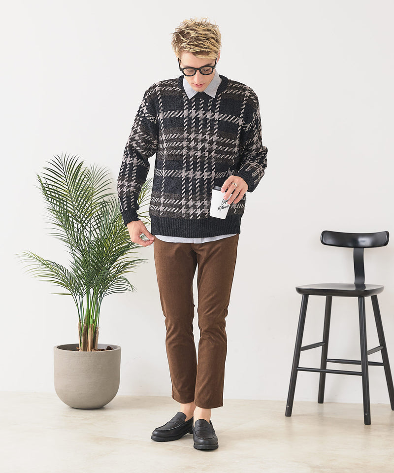 【BLUE STANDARD/ブルースタンダード】モールチェックニット セーター 冬服 防寒 暖服