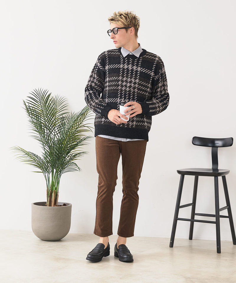 【BLUE STANDARD/ブルースタンダード】モールチェックニット セーター 冬服 防寒 暖服