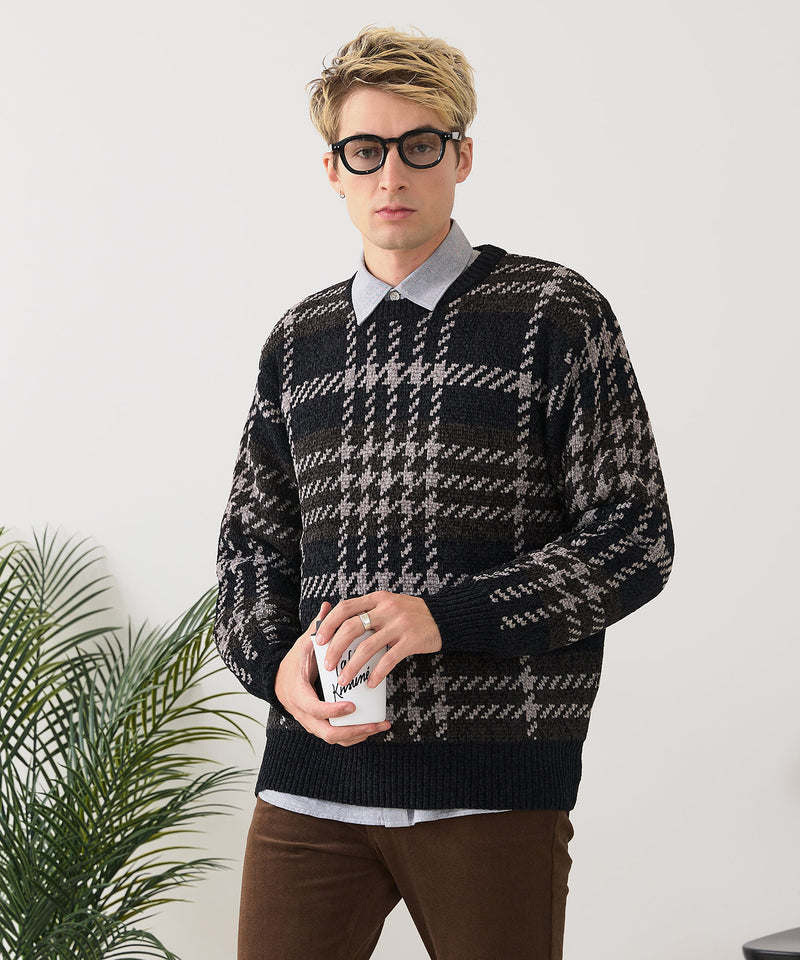 【BLUE STANDARD/ブルースタンダード】モールチェックニット セーター 冬服 防寒 暖服