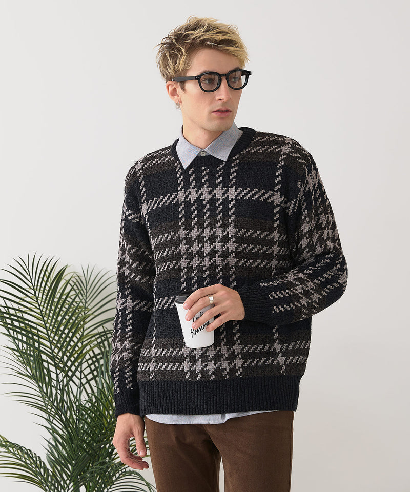 【BLUE STANDARD/ブルースタンダード】モールチェックニット セーター 冬服 防寒 暖服