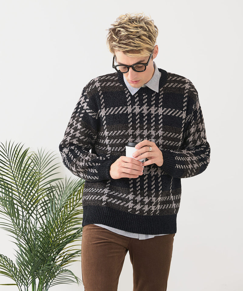 【BLUE STANDARD/ブルースタンダード】モールチェックニット セーター 冬服 防寒 暖服