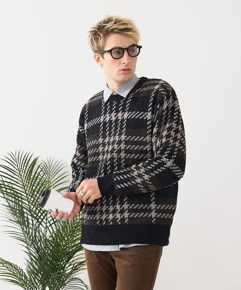【BLUE STANDARD/ブルースタンダード】モールチェックニット セーター 冬服 防寒 暖服