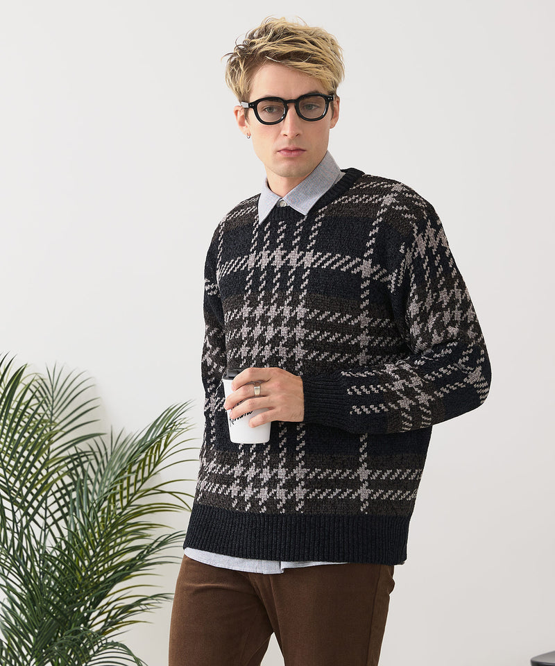 【BLUE STANDARD/ブルースタンダード】モールチェックニット セーター 冬服 防寒 暖服
