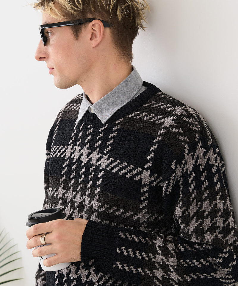 【BLUE STANDARD/ブルースタンダード】モールチェックニット セーター 冬服 防寒 暖服