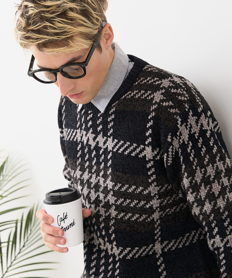 【BLUE STANDARD/ブルースタンダード】モールチェックニット セーター 冬服 防寒 暖服