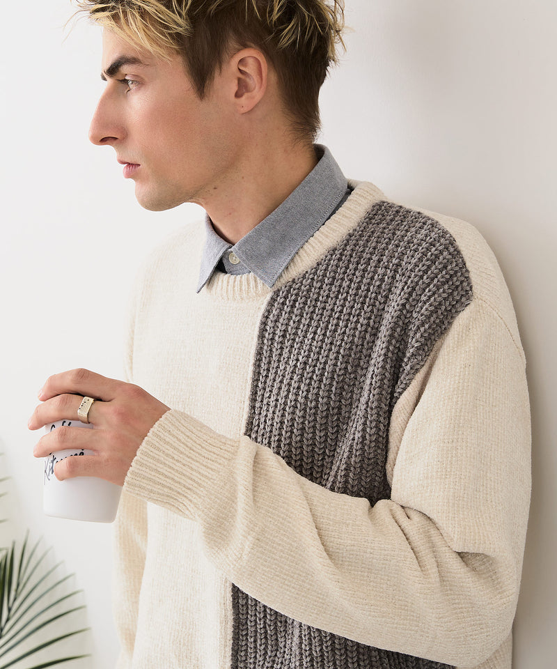 【BLUE STANDARD/ブルースタンダード】モール切り替えニット セーター 冬服 防寒 暖服