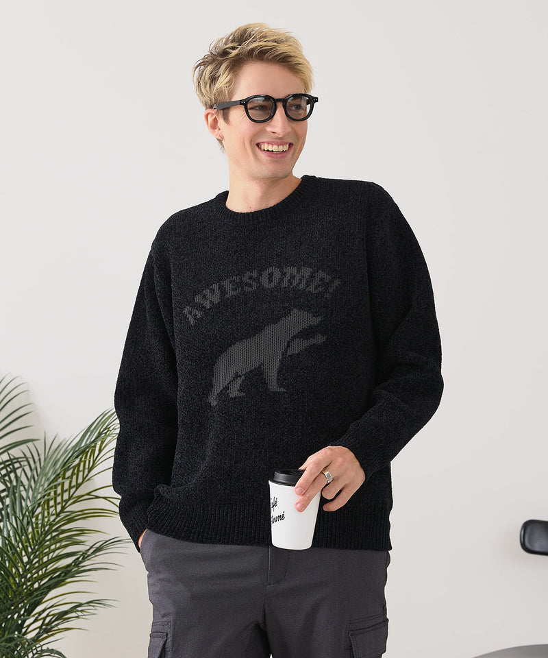 【BLUE STANDARD/ブルースタンダード】モールジャガードニット セーター アニマル 冬服 防寒 暖服